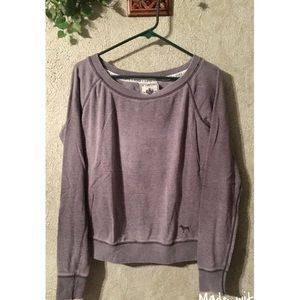 PINK Gray Wide-Neck Distressed Sweatshirt